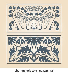 Vector art deco two floral square ornaments.