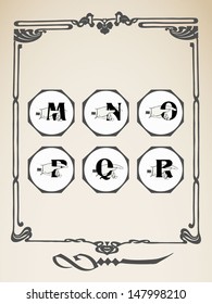 Vector art deco vintage letter with frame