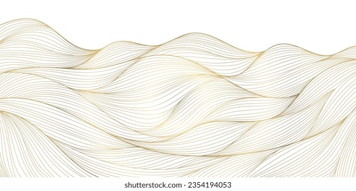 Vector art deco wavy luxury pattern, wave line japanese style background. Organic dynamic pattern, texture for print, wall art, packaging design.  