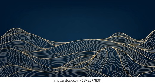Vector art deco wavy luxury pattern, wave line japanese style background. Organic dynamic pattern, texture for print, wall art, packaging design.  