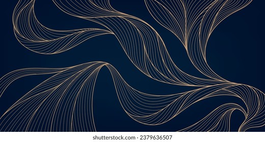 Vector art deco wavy luxury pattern, wave line japanese style background. Organic dynamic pattern, texture for print, wall art, packaging design