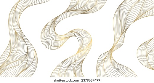 Vector art deco wavy luxury pattern, golden wave line japanese style background. Organic dynamic pattern, texture for print, wall art, packaging design