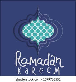 Vector art decor; ornate for design template. Flat style element. Hand lettering Ramadan Kareem. Card, poster design.