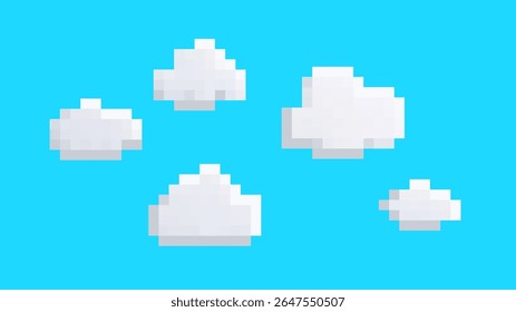 Vector art depicting fluffy clouds drifting in a bright blue sky during a sunny day