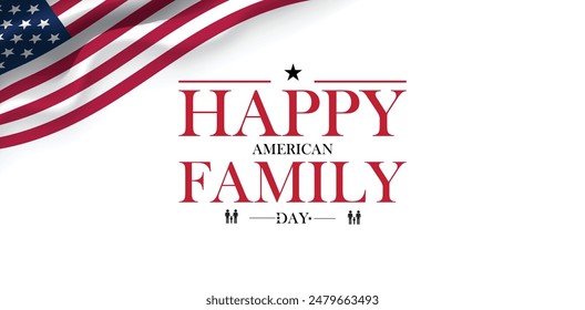 Arte vectorial que representa una alegre celebración del Día de la Familia Americana con la bandera estadounidense