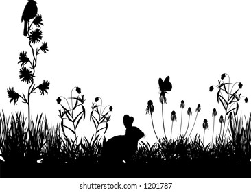 vector art depicting a meadow silhouette scene