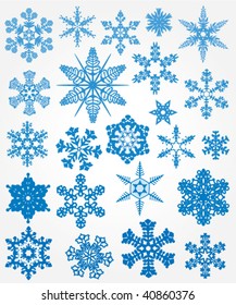 vector art design of 23 blue snowflakes for new year