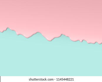 Vector art design in 3D style. Pink glaze flowing along the turquoise edge of the cake