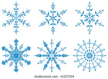 vector art design of 6 blue snowflake symbols. christmas holiday illustration for happy new year and merry christmas greeting cards