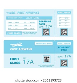 A vector art design of an airplane ticket features vibrant colors, sleek lines, and detailed graphics. It includes flight information, barcode, and attractive travel-themed elements for visual appeal.