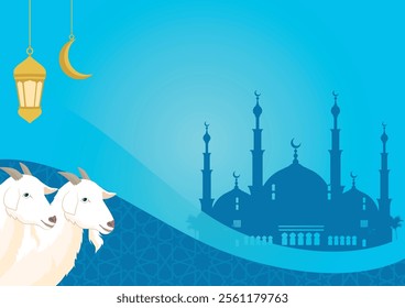 vector art design background of Eid al-Adha, or the Festival of Sacrifice, commemorates Abraham's obedience to God. It involves the ritual sacrifice of animals, emphasizes charity, community, faith.