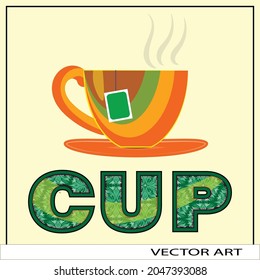 Vektorkunst-Design der grünen Teebecher mit Teebeutel 