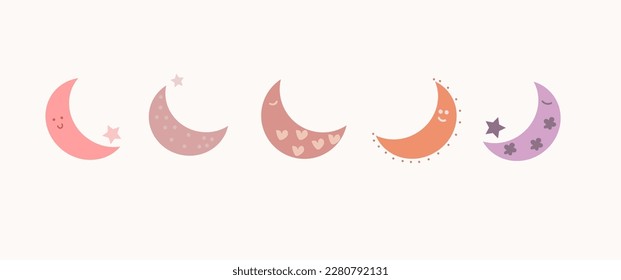 Vector art design pastel moon cute combination star and clouds