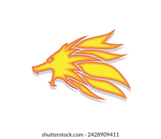 vector art design of a symbol of a howling wolf head seen from the side in orange and yellow which looks like a burning fire