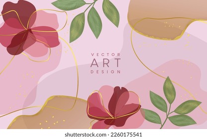 Vector art design. Art vector design text with flower and leaves decor elements in abstract art background. Vector illustration vector art design.
