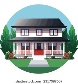 Vector Art Design of a Tranquil House and Lot in the City