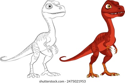 Vector art of a dinosaur in color and outline