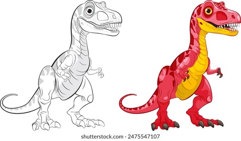 Vector art of a dinosaur in color and outline