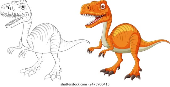 Vector art of a dinosaur in color and outline