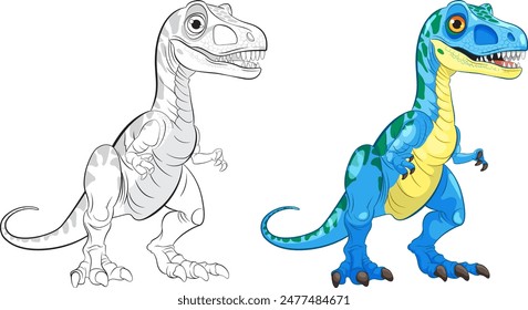 Vector art of a dinosaur in color and outline
