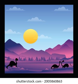 vector art dinosaur and village illustration