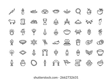 Vector art of a diverse collection of simple icons including food, nature, religion, and architecture, isolated