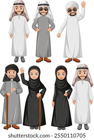 Vector art of diverse Middle Eastern family members