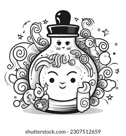 Vector Art Doodle, Cute Character Potion Bottle with Ornament