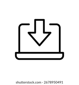 Arte vectorial de icono de Descarga en el ordenador portátil en línea de estilo de arte línea icono de Ilustración vectorial