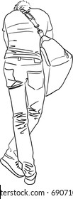 Vector art drawing of back view of standing young man. man watching. Rear view people collection. backside view of person and his legs crossed