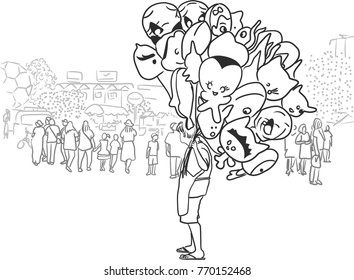 Vector art drawing of Balloon shop outdoor for gift for graduates in Thailand on white background