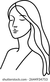 Vector art drawing of a beautiful woman with long hair, a fashion icon of elegance and style