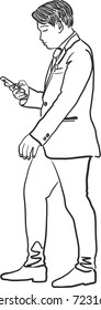 Vector art drawing of Businessman using smart phone on white background