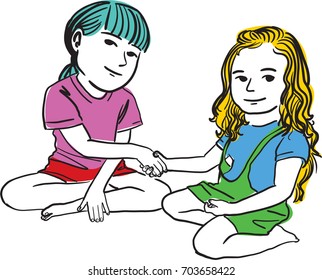 Vector art drawing of Cartoon child shakes hands on white background