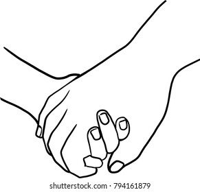 Vector art drawing of closeup of loving couple holding hands