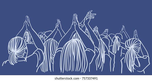 Vector Art Drawing Of Concert Crowd Silhouette On Blue Background