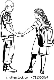 Vector art drawing of Couple holding hands