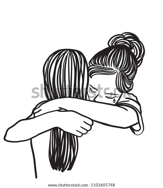 Vector Art Drawing Crying Woman Hugging Royalty Free Stock Image