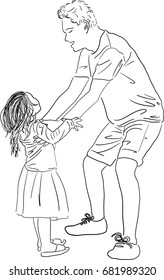 Vector art drawing of dad holding his Daughter