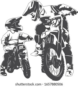 Vector art drawing Dad and Son motorbike best friend