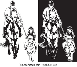 Vector Art Drawing Dad Son Horse Stock Vector (Royalty Free) 2105541182