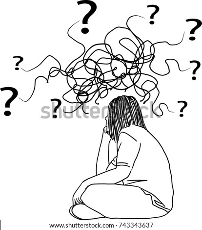 Vector art drawing of Depressed young woman, woman under stress because of too much problems.