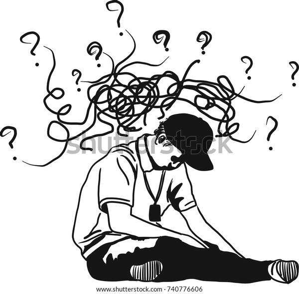 Vector Art Drawing Depressed Young Man Stock Vector Royalty Free 