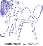 Vector art drawing of depression sadness loneliness jobless unemployment vector illustration, businesswoman sad silhouette worried