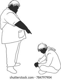 Vector art drawing of Fat man or father and teenager man dispute conflict in silhouette indoors isolated on white background, Couple relationship difficulty