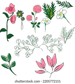 CONJUNTO DE FLORES DE DIBUJO DE ARTE VECTOR