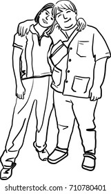 Vector art drawing of friends hugging each other