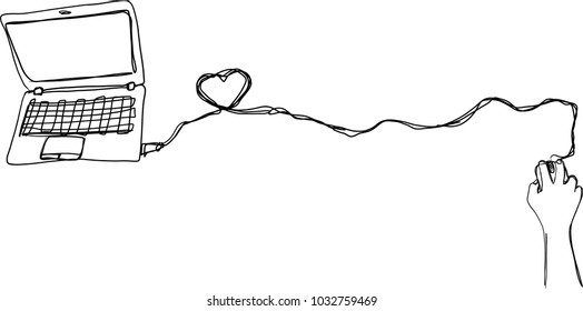 Vector art drawing of Hand on mouse . Man or woman use computer for working