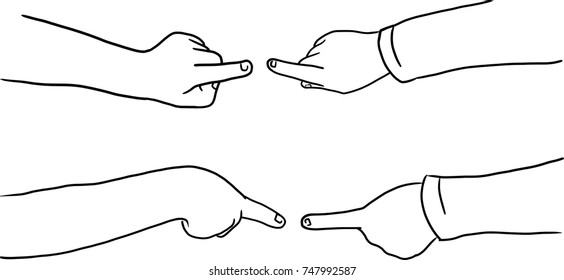 Vector art drawing of Hands pointing fingers at each other on white background. Blame concept.