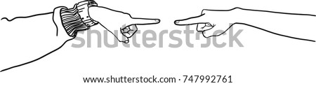 Vector art drawing of Hands pointing fingers at each other on white background. Blame concept.